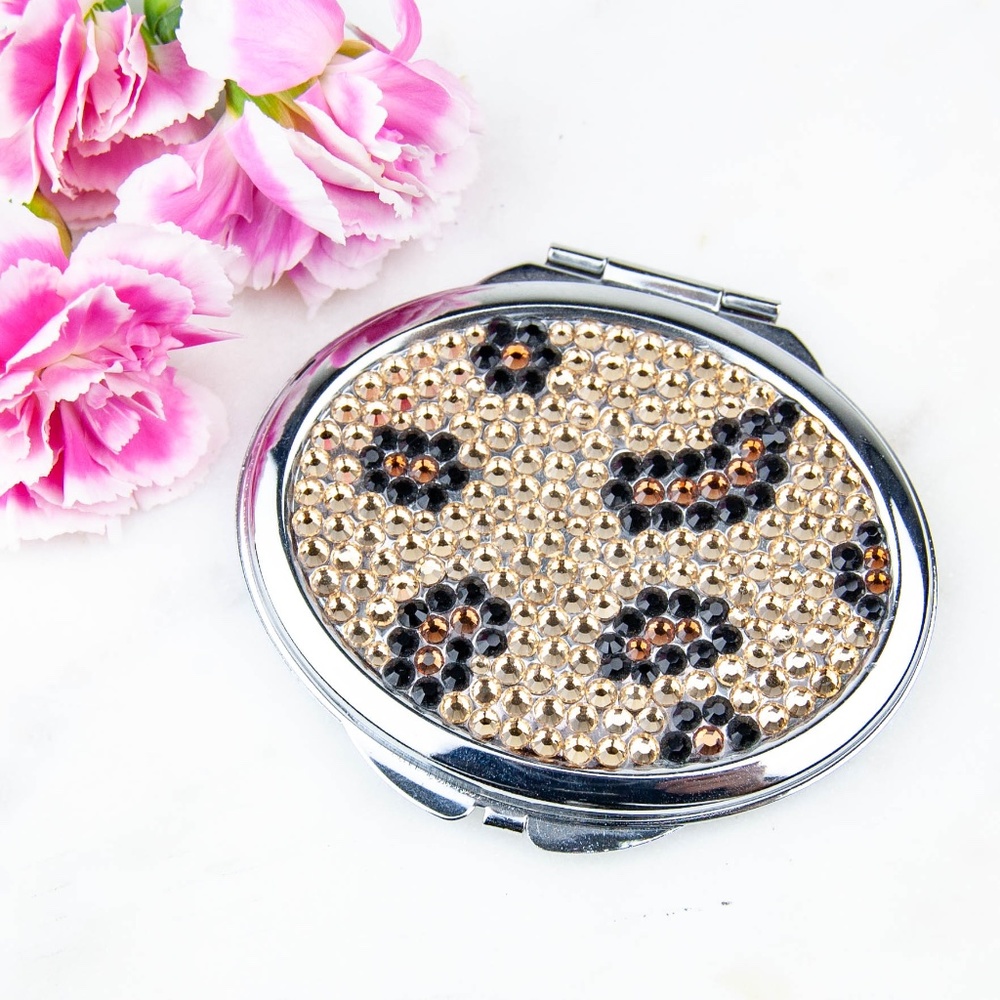 Crystal Studded Compact Mirror | Leopard Print